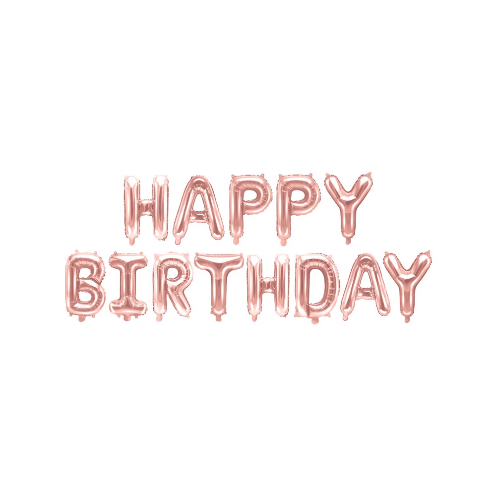 Ballon Mylar Happy Birthday, 340x35cm, or rose