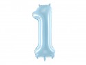 Ballon en aluminium Chiffre ''1'', 86cm, bleu clair