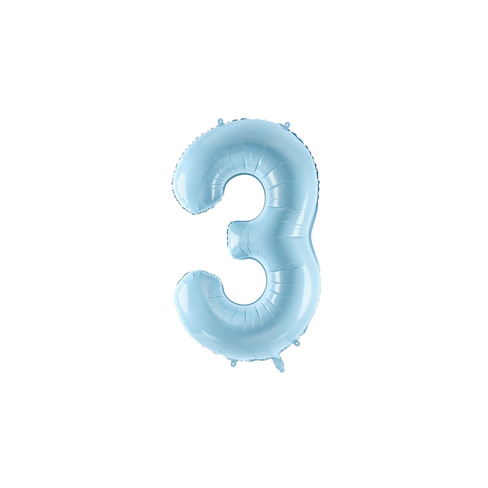 Ballon en aluminium Chiffre ''3'', 86cm, bleu clair