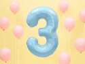 Ballon en aluminium Chiffre ''3'', 86cm, bleu clair