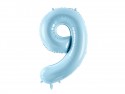 Ballon en aluminium Chiffre ''9'', 86cm, bleu clair