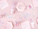 Assiettes Happy B'day !, rose poudré brillant, 20cm