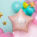 Ballon en mylar Happy Birthday - 40cm - rose poudré clair