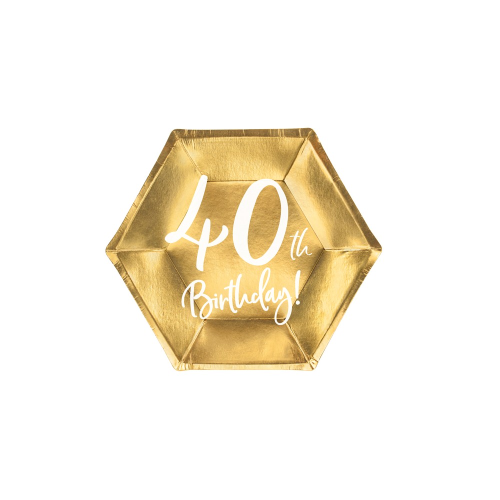 Assiettes 40e anniversaire, dorées, 20cm