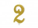 Bougie d'anniversaire Chiffre 2, dorée, 10cm