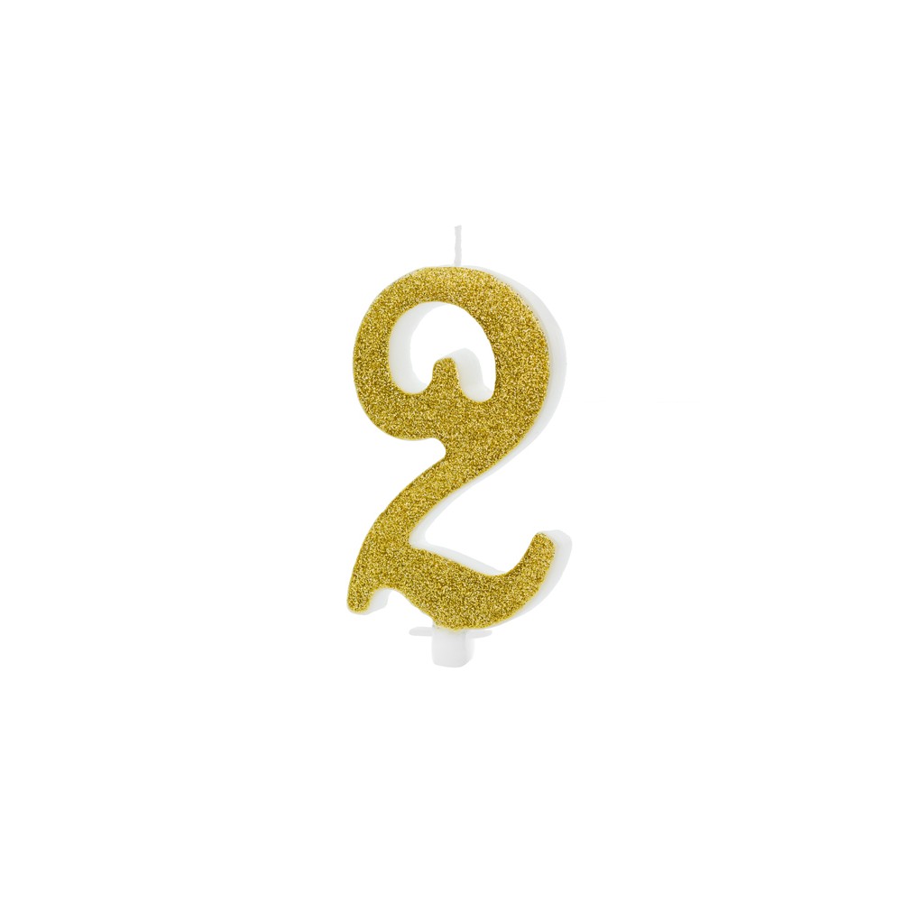 Bougie d'anniversaire Chiffre 2, dorée, 10cm