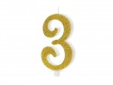 Bougie d'anniversaire Chiffre 3, doré, 10cm
