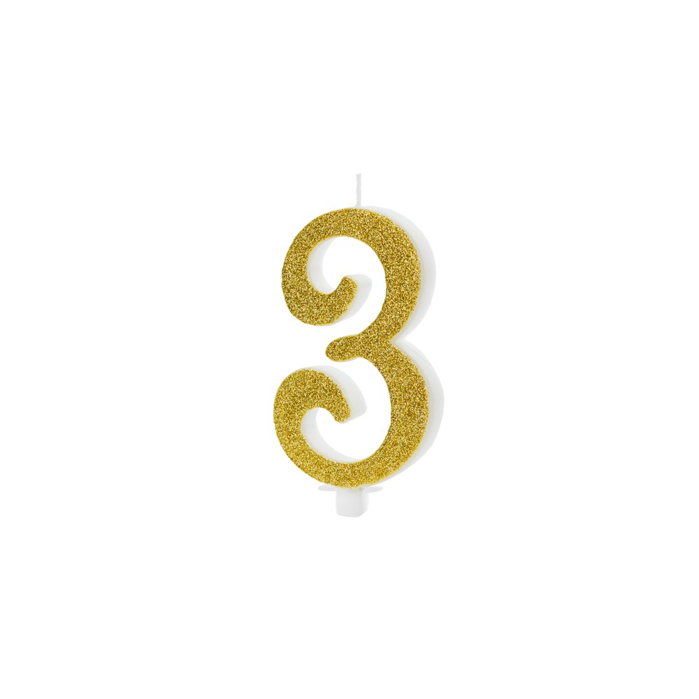Bougie d'anniversaire Chiffre 3, doré, 10cm