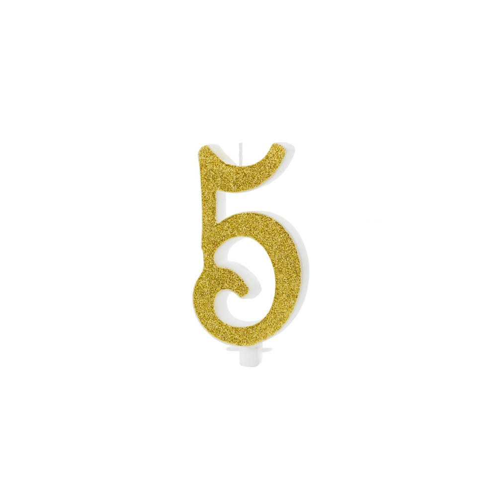 Bougie d'anniversaire Chiffre 5, dorée, 10 cm