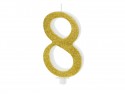 Bougie d'anniversaire Chiffre 8, dorée, 10 cm