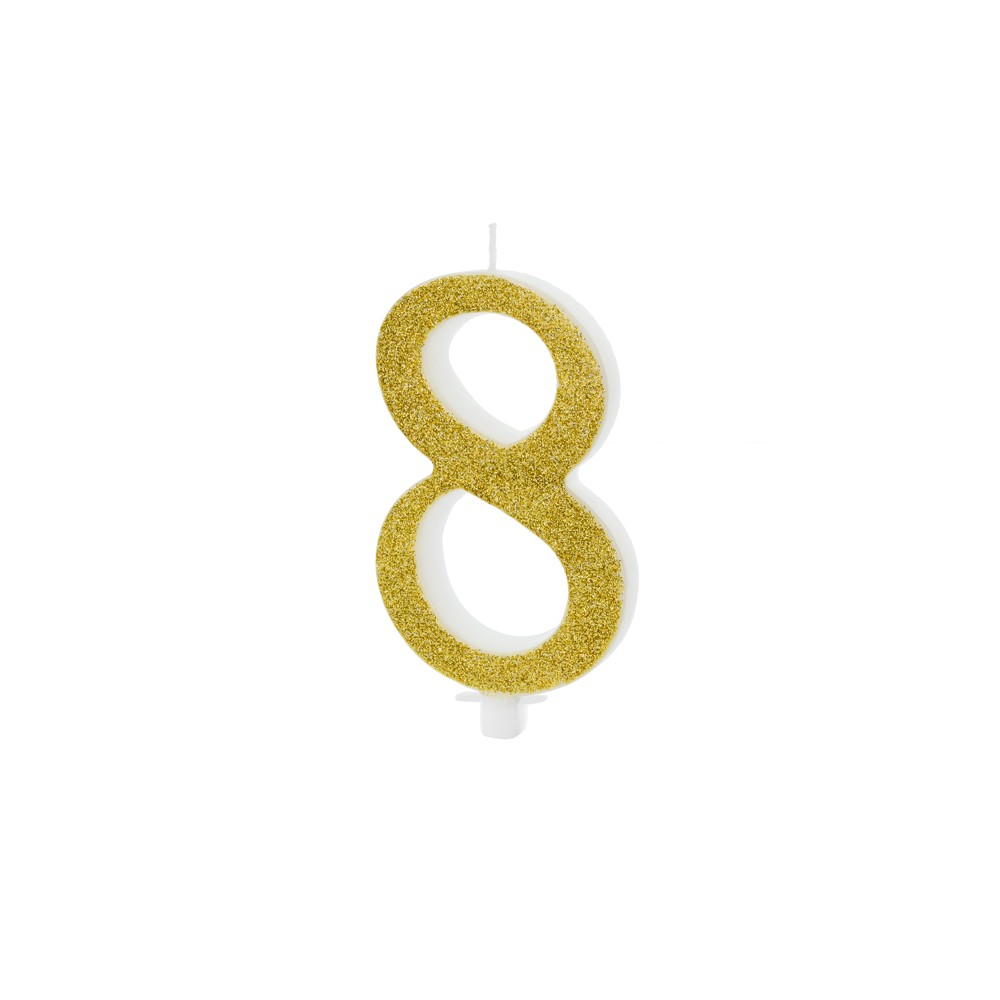 Bougie d'anniversaire Chiffre 8, dorée, 10 cm