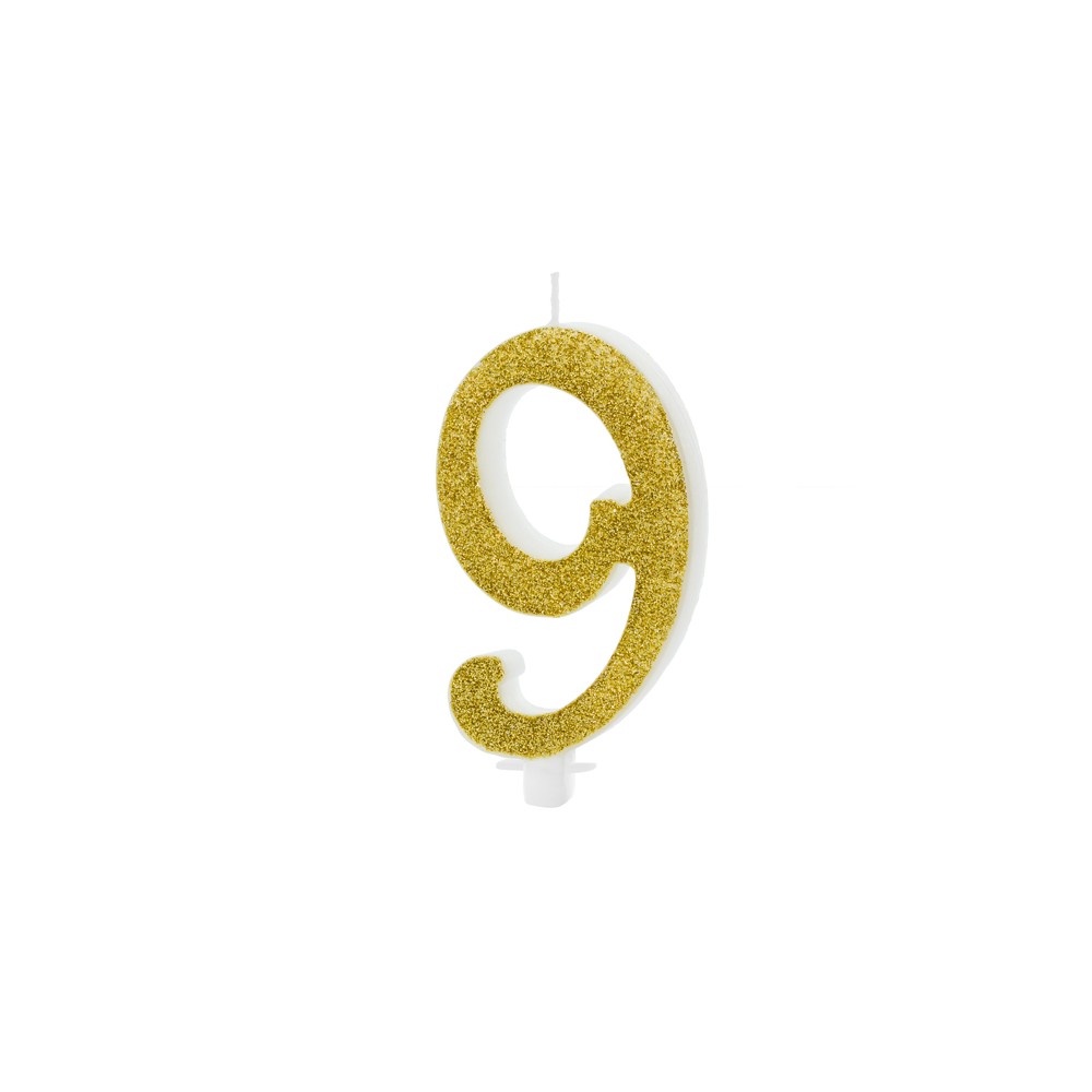 Bougie d'anniversaire Chiffre 9, doré, 10cm