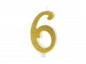 Bougie d'anniversaire Chiffre 6, doré, 10cm