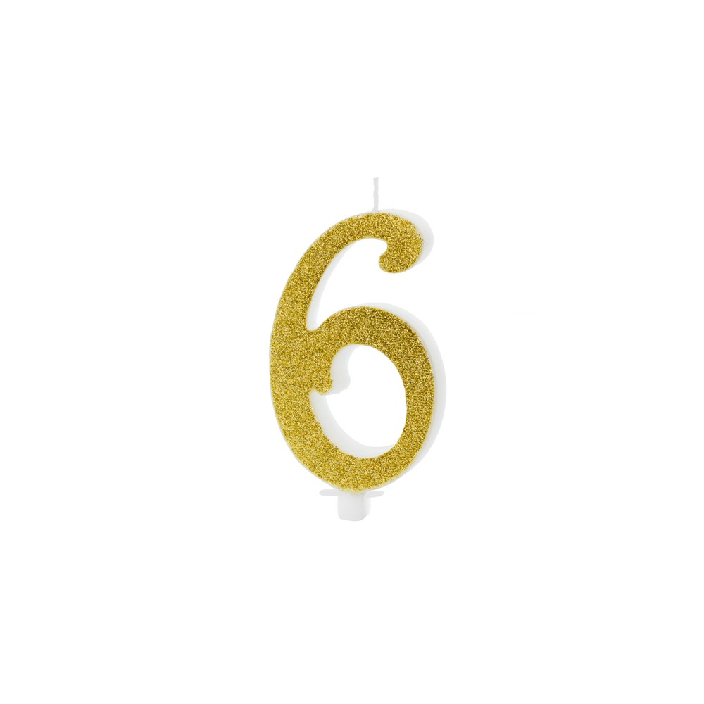 Bougie d'anniversaire Chiffre 6, doré, 10cm