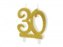Bougie d'anniversaire Chiffre 30, doré, 7.5cm