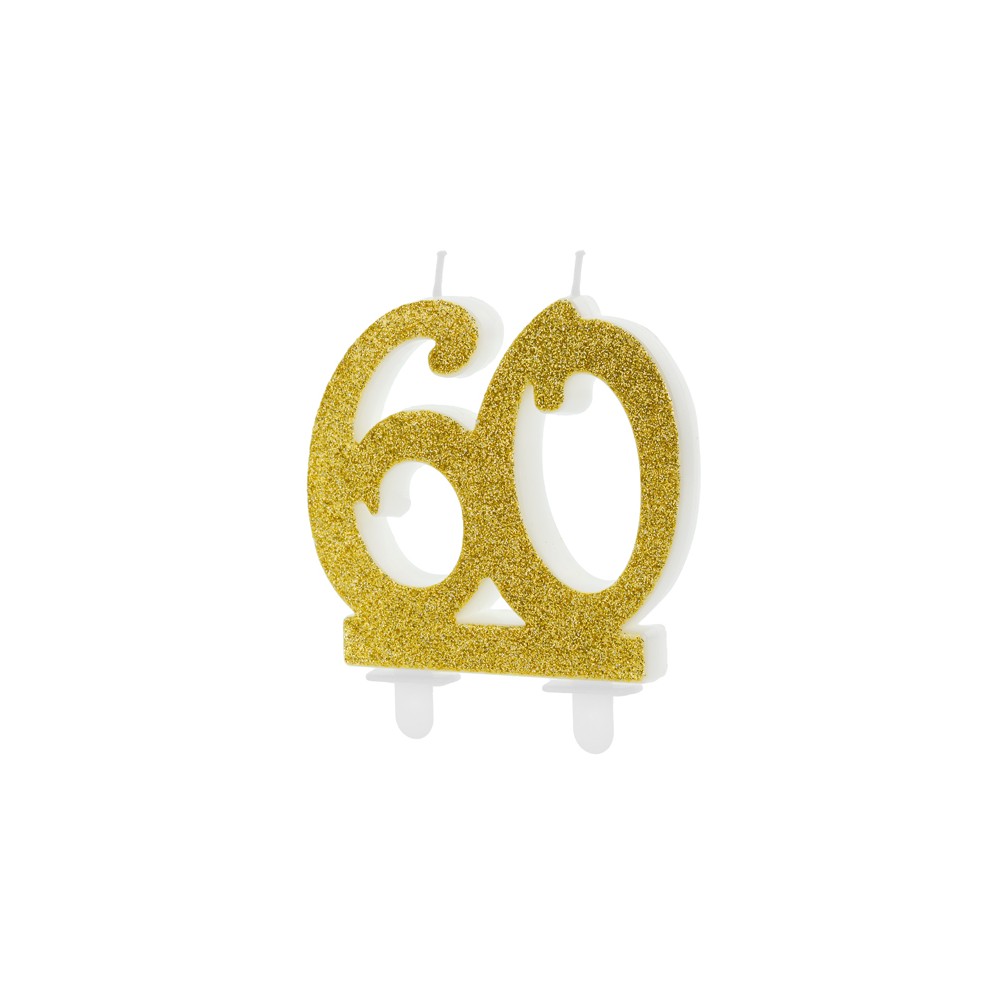 Bougie d'anniversaire Chiffre 60, or, 7.5cm