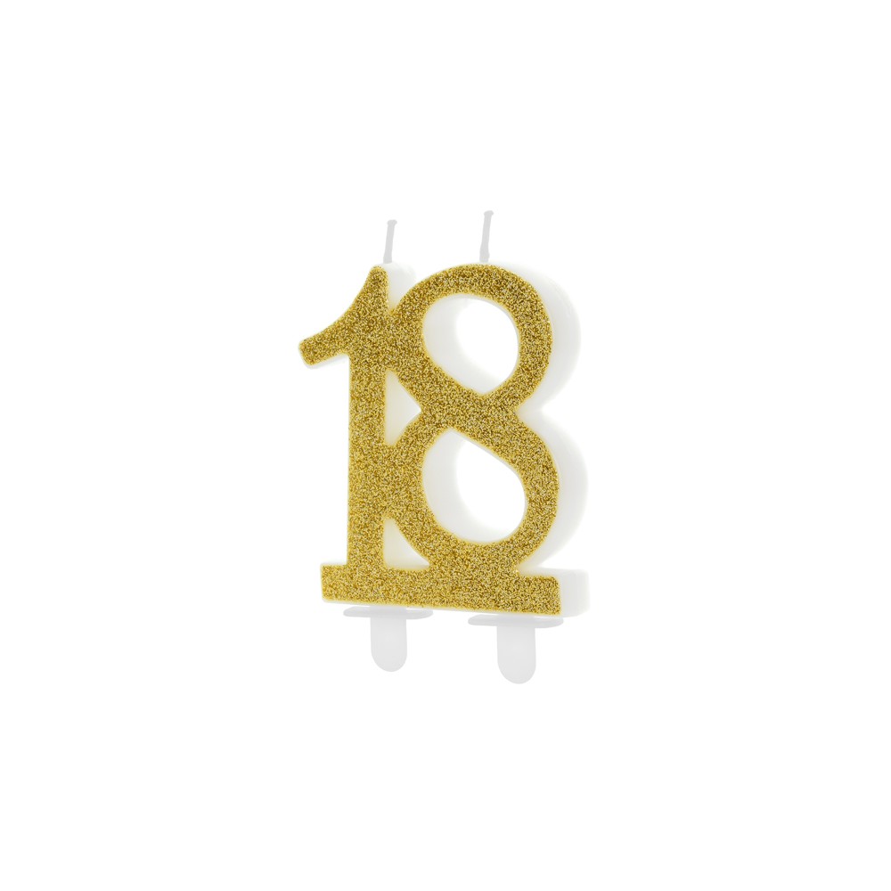 Bougie d'anniversaire Chiffre 18, dorée, 7.5cm