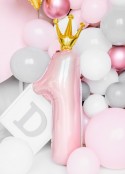 Ballon en aluminium Chiffre '1', 37x100 cm, rose clair