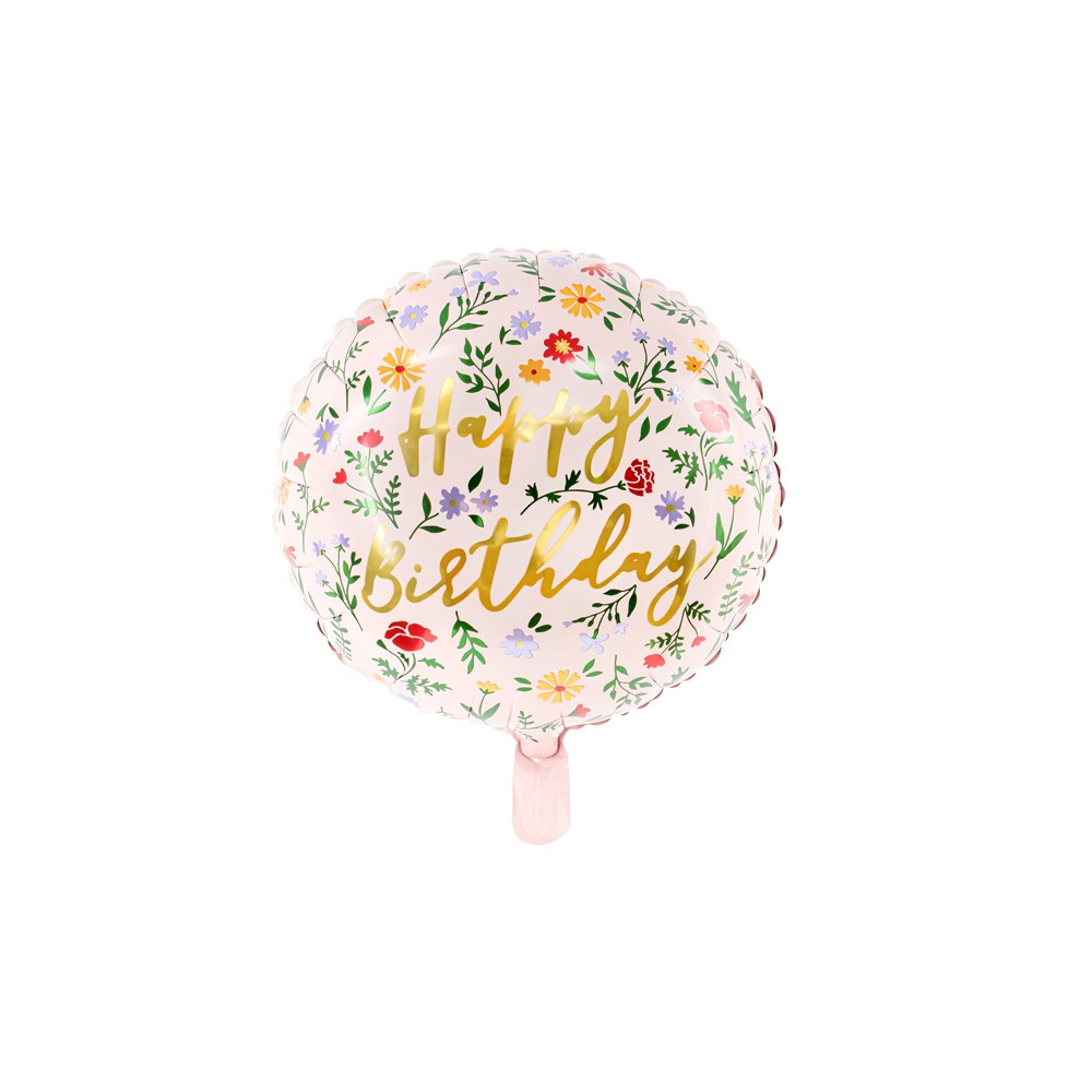 Ballon en Mylar Happy Birthday, 45cm, rose clair