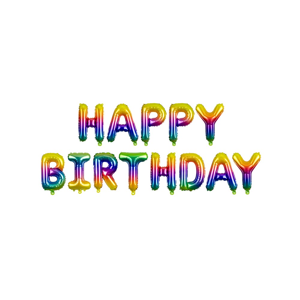 Ballon en Mylar Happy Birthday, 340x35cm, arc-en-ciel
