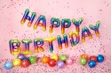 Ballon en Mylar Happy Birthday, 340x35cm, arc-en-ciel