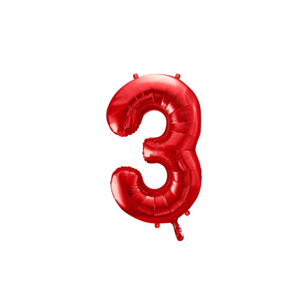 Ballon en aluminium Chiffre ''3'', 86cm, rouge