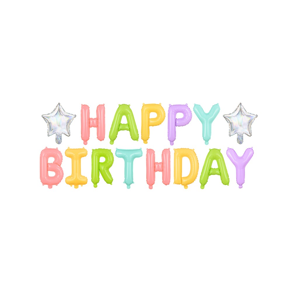 Ballon en Mylar Happy Birthday, 395x35cm, mélange