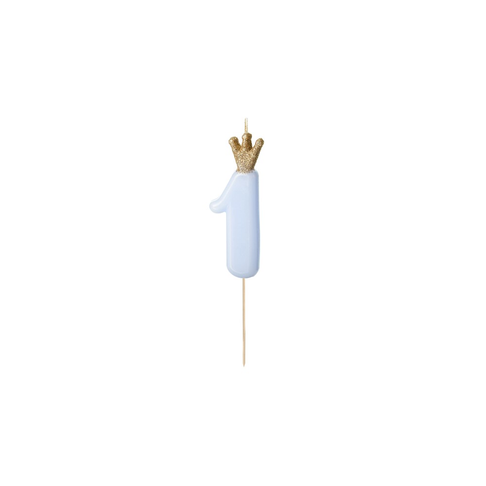 Bougie d'anniversaire Chiffre 1, bleu clair, 9.5cm