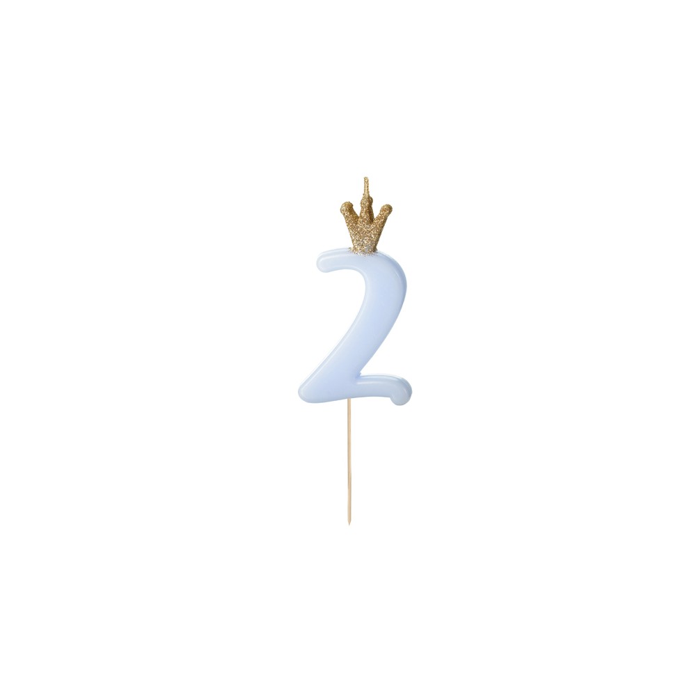 Bougie d'anniversaire Chiffre 2, bleu clair, 9.5cm