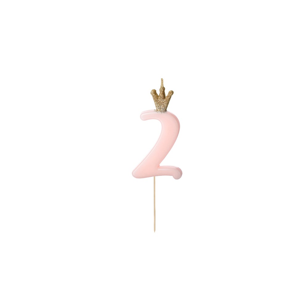 Bougie d'anniversaire Chiffre 2, rose clair, 9.5cm