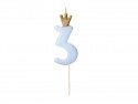Bougie d'anniversaire Chiffre 3, bleu clair, 9.5cm