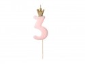 Bougie d'anniversaire Chiffre 3, rose clair, 9.5cm