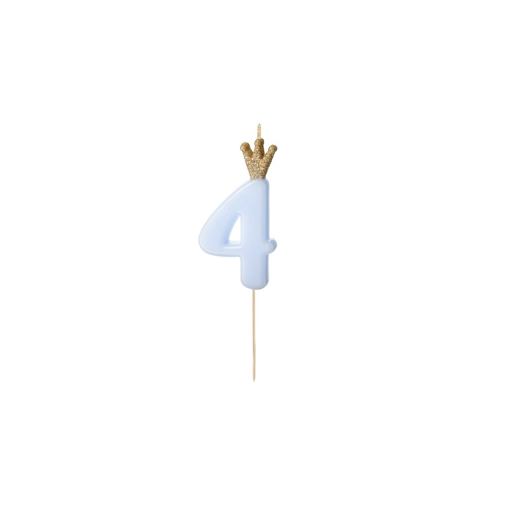 Bougie d'anniversaire Chiffre 4, bleu clair, 9.5cm