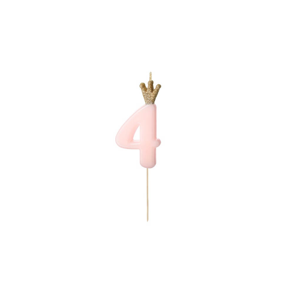 Bougie d'anniversaire Chiffre 4, rose clair, 9.5cm