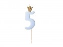 Bougie d'anniversaire Chiffre 5, bleu clair, 9.5cm