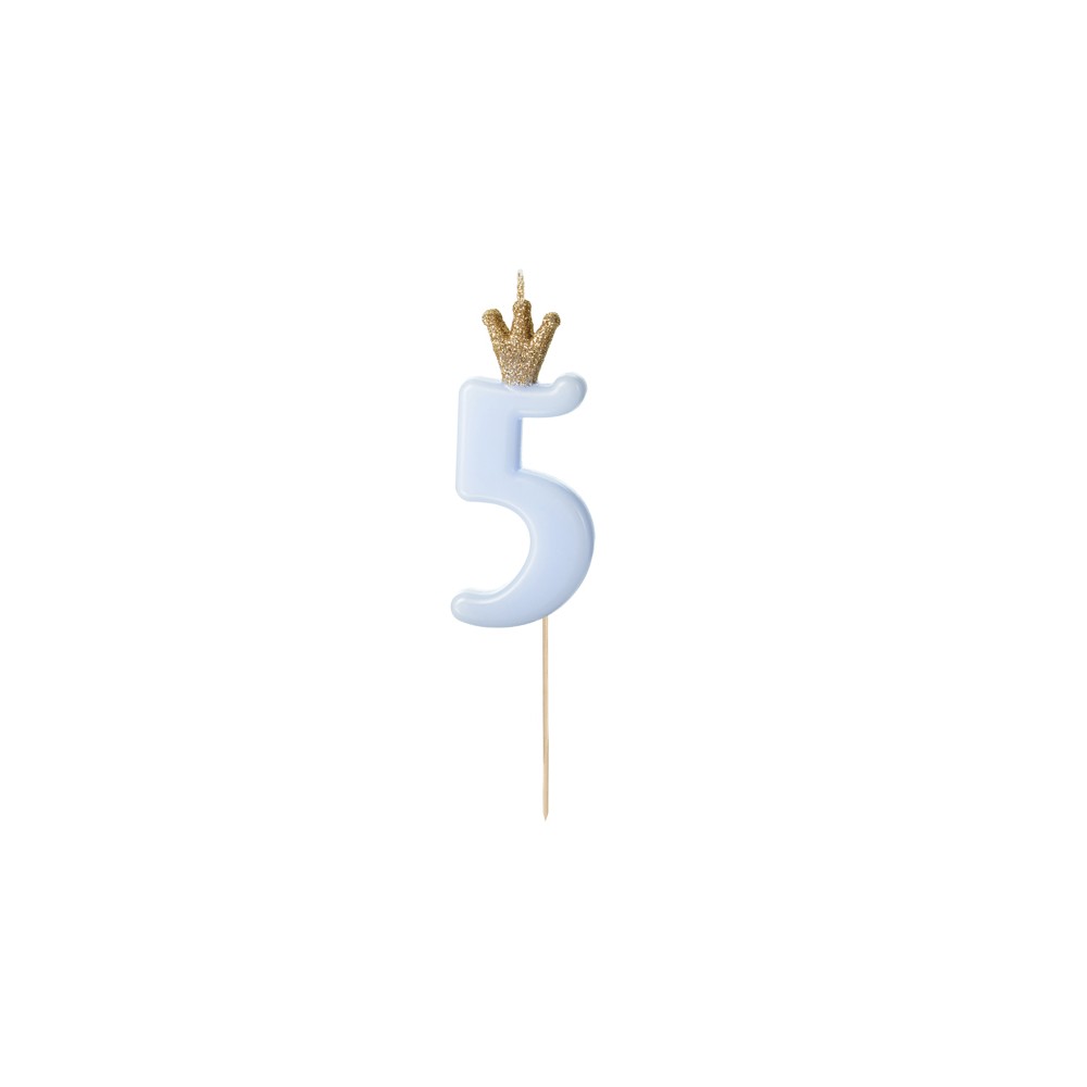 Bougie d'anniversaire Chiffre 5, bleu clair, 9.5cm
