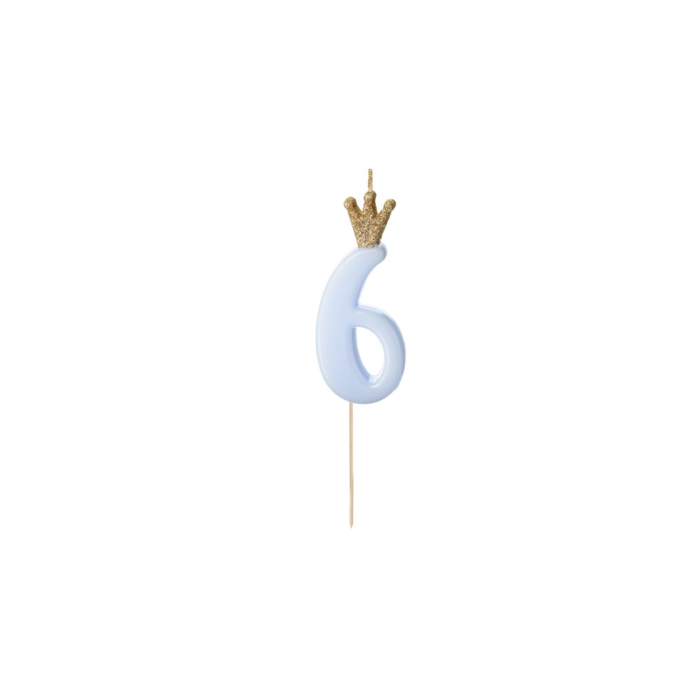 Bougie d'anniversaire Chiffre 6, bleu clair, 9.5cm