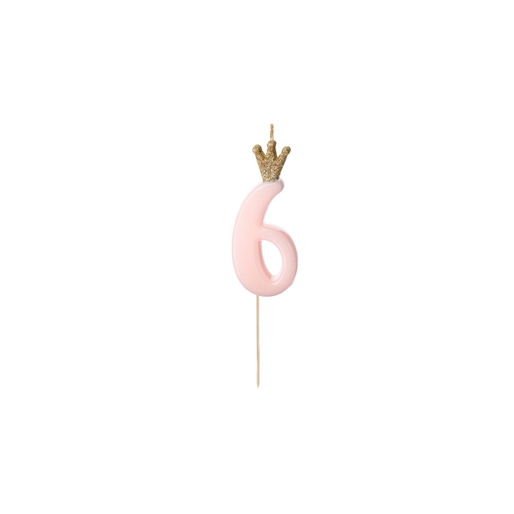 Bougie d'anniversaire Chiffre 6, rose clair, 9.5cm