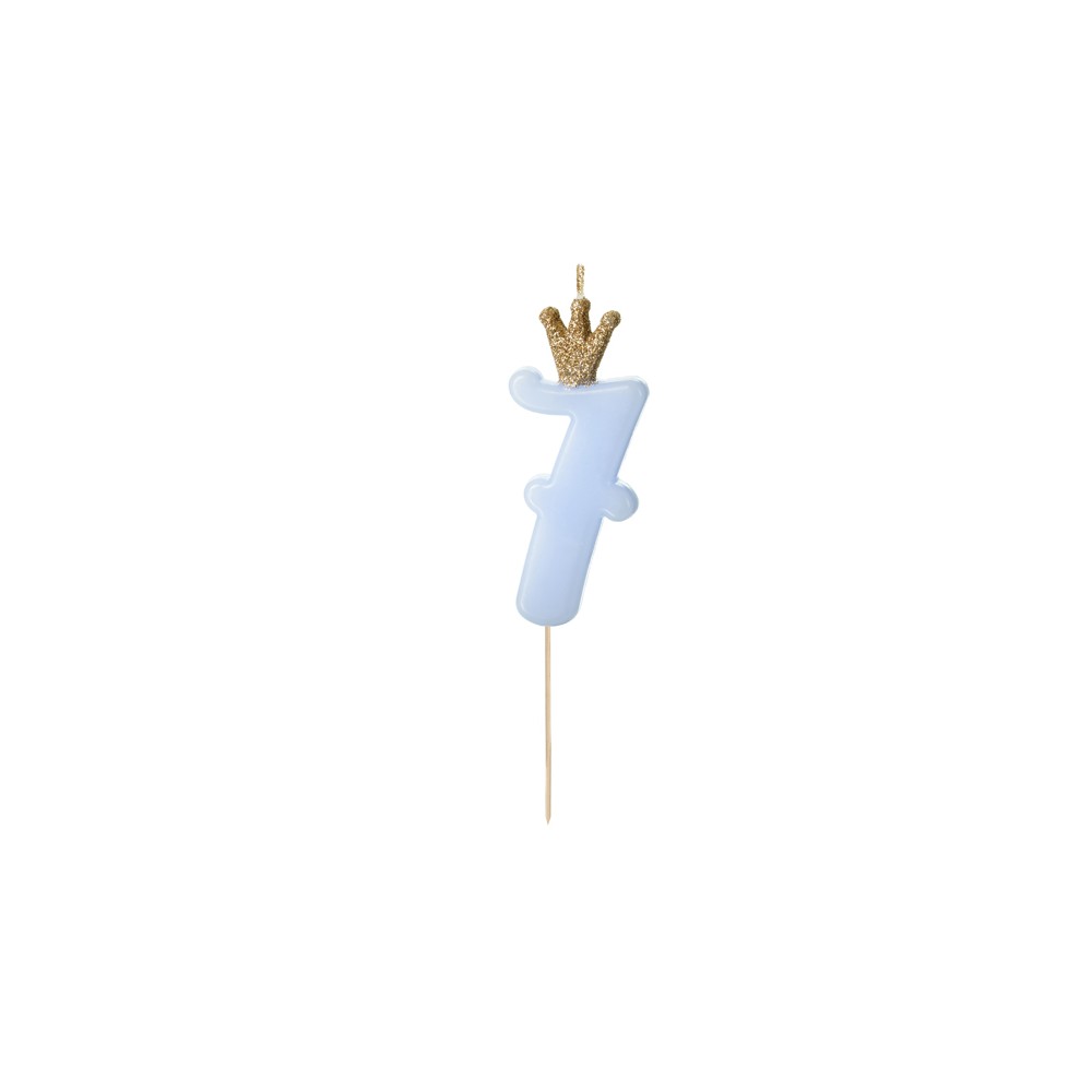 Bougie d'anniversaire Chiffre 7, bleu clair, 9.5cm