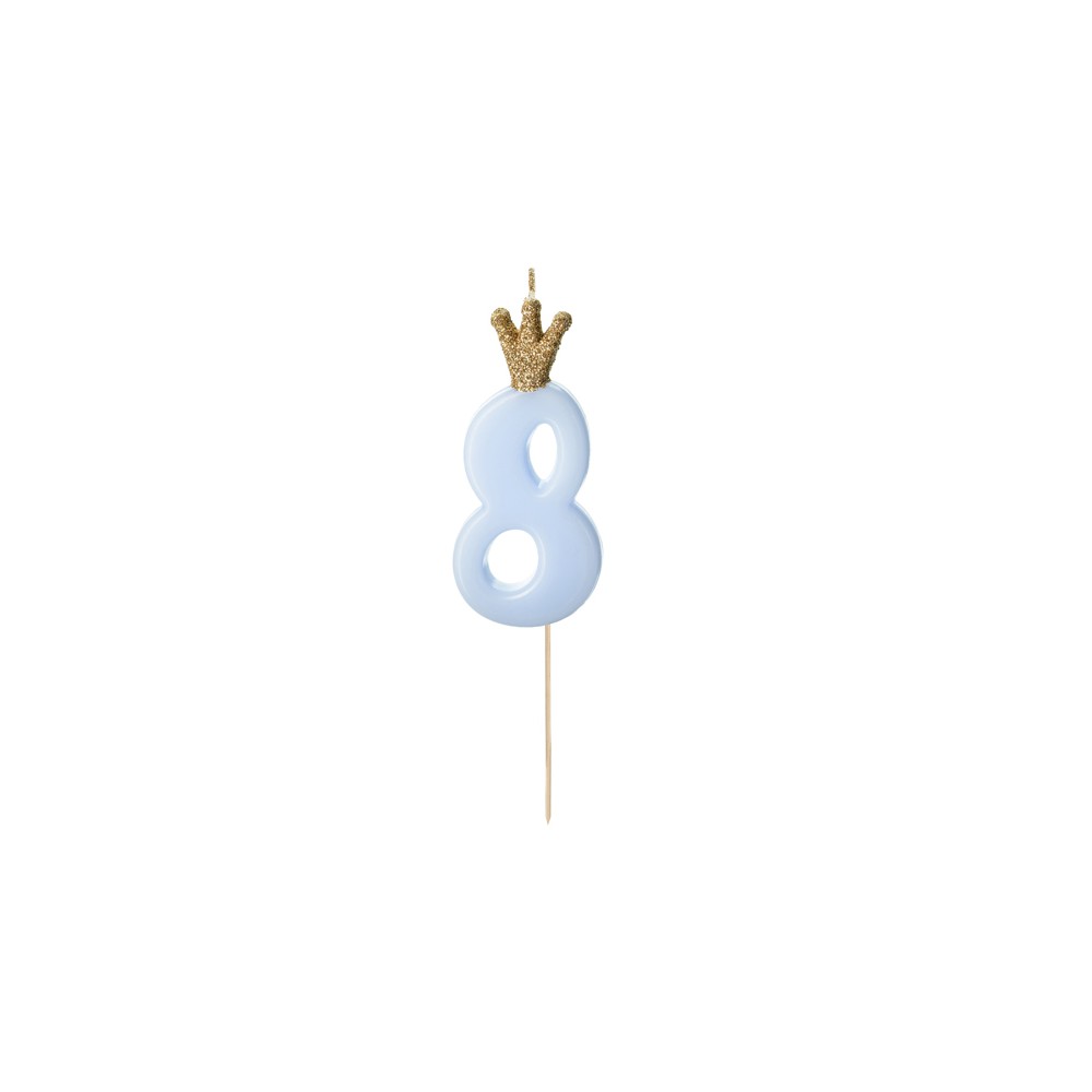 Bougie d'anniversaire Chiffre 8, bleu clair, 9.5cm