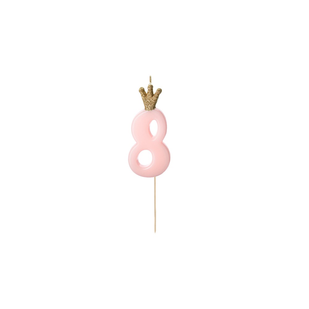Bougie d'anniversaire Chiffre 8, rose clair, 9.5cm