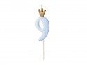 Bougie d'anniversaire Chiffre 9, bleu clair, 9.5cm