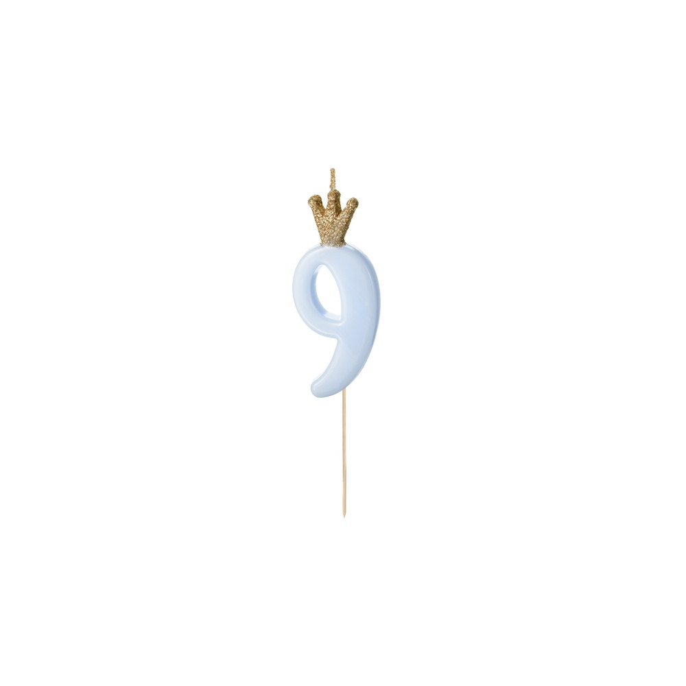Bougie d'anniversaire Chiffre 9, bleu clair, 9.5cm