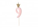 Bougie d'anniversaire Chiffre 9, rose clair, 9.5cm