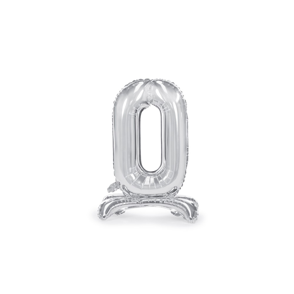 Ballon en Mylar debout, Chiffre ''0'', 70cm, argenté