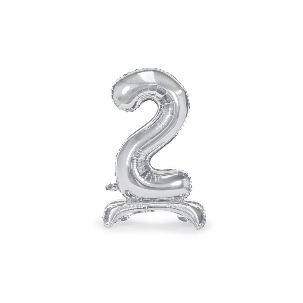 Ballon en Mylar debout Chiffre 2, 70cm, argenté