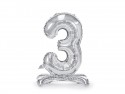 Ballon en Mylar debout, Chiffre 3, 70cm, argenté