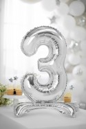 Ballon en Mylar debout, Chiffre 3, 70cm, argenté