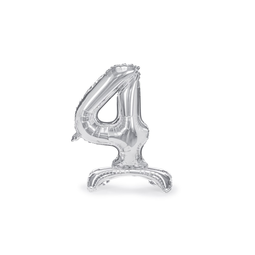 Ballon en Mylar debout, Chiffre 4, 70cm, argenté