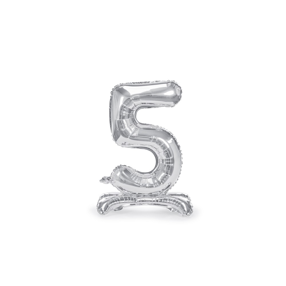 Ballon en Mylar debout, Chiffre 5, 70cm, argenté